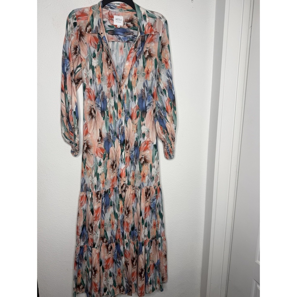 Misa Esmee Eden Floral Print Tiered Long Sleeve Maxi Dress Size: Med Resort - Picture 5 of 15